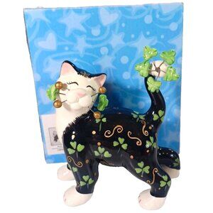 Amy LaCombe Whimsiclay Fancy Felines Molly St Patrick's Day Irish Cat Figurine